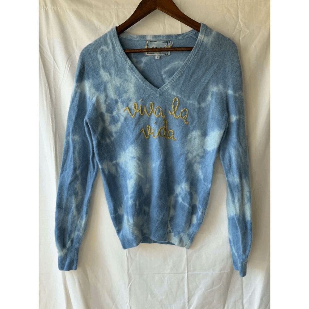 Lingua Franca 100% Cashmere Viva La Vida Light Blue Tie Dye Sweater Size Small